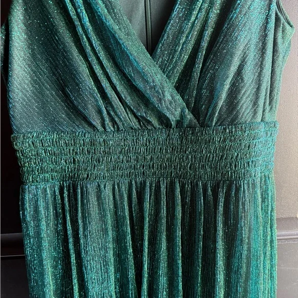 NWT Betsy and Adam long crinkle V-neck dress in color Jade Size 10 - Picture 9 of 16